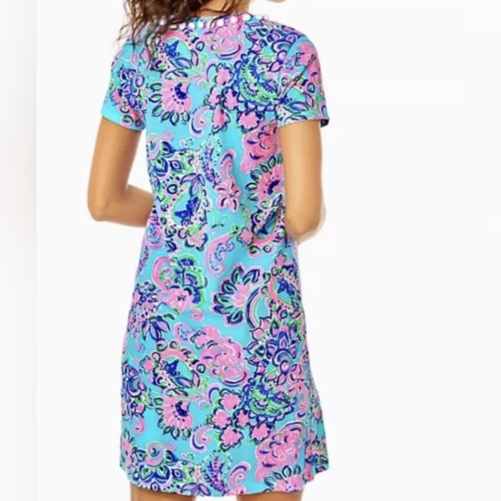 Lilly Pulitzer Etta V-Neck T-Shirt Dress Blue Horizon Jungle Sunrise XS EUC - Picture 3 of 9